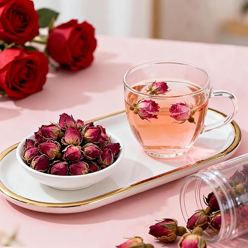 Miniatura 6 de Té Rose Bud - Té de rosa roja seca, té de rosas MQUPIN 100% natural de flores puras, cogollos comestibles, té culinario de grado alimenticio rojo