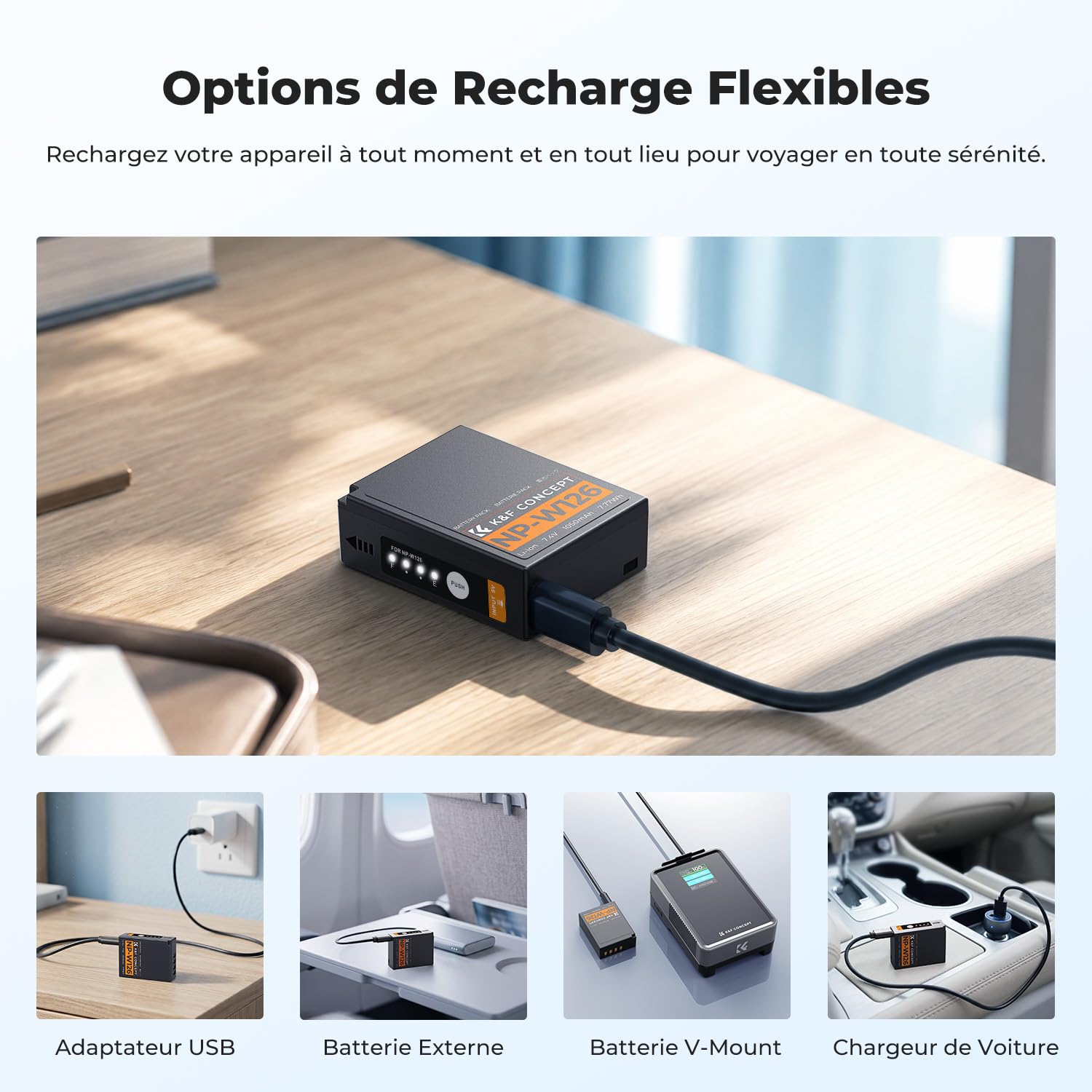 K&F CONCEPT 2 NP-W126S Batteries à Charge Directe avec Indicateur de Charge
