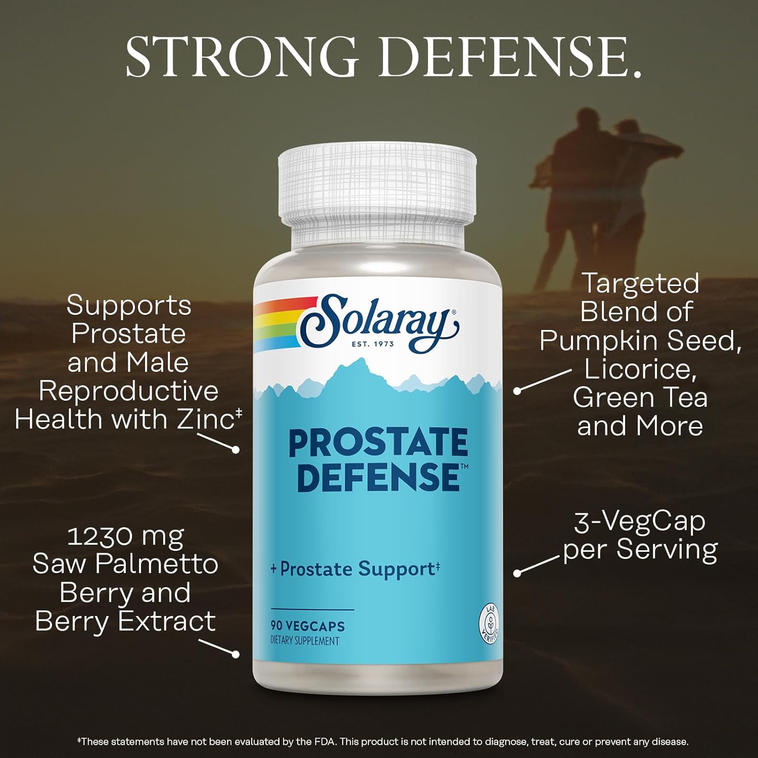 SOLARAY Prostate Defense - Prostate Health Supplements - Men's Wellness Support with Saw Palmetto, Zinc, Nettle, Pumpkin Seed Extract, Green Tea, Licorice - 60-Day Guarantee, 30 Servings, 90 VegCaps
