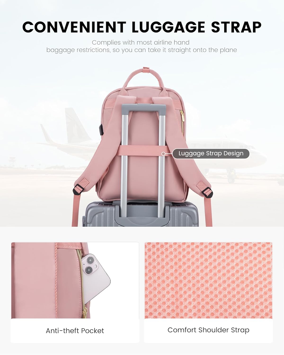 LOVEVOOK Laptop Backpack Purse for Women, 15.6" Laptop Bag for Travel with USB Port, Water Resistant Lightweight Daypacks for College Work Business, Nurse Teacher Computer Backpacks - Image 7