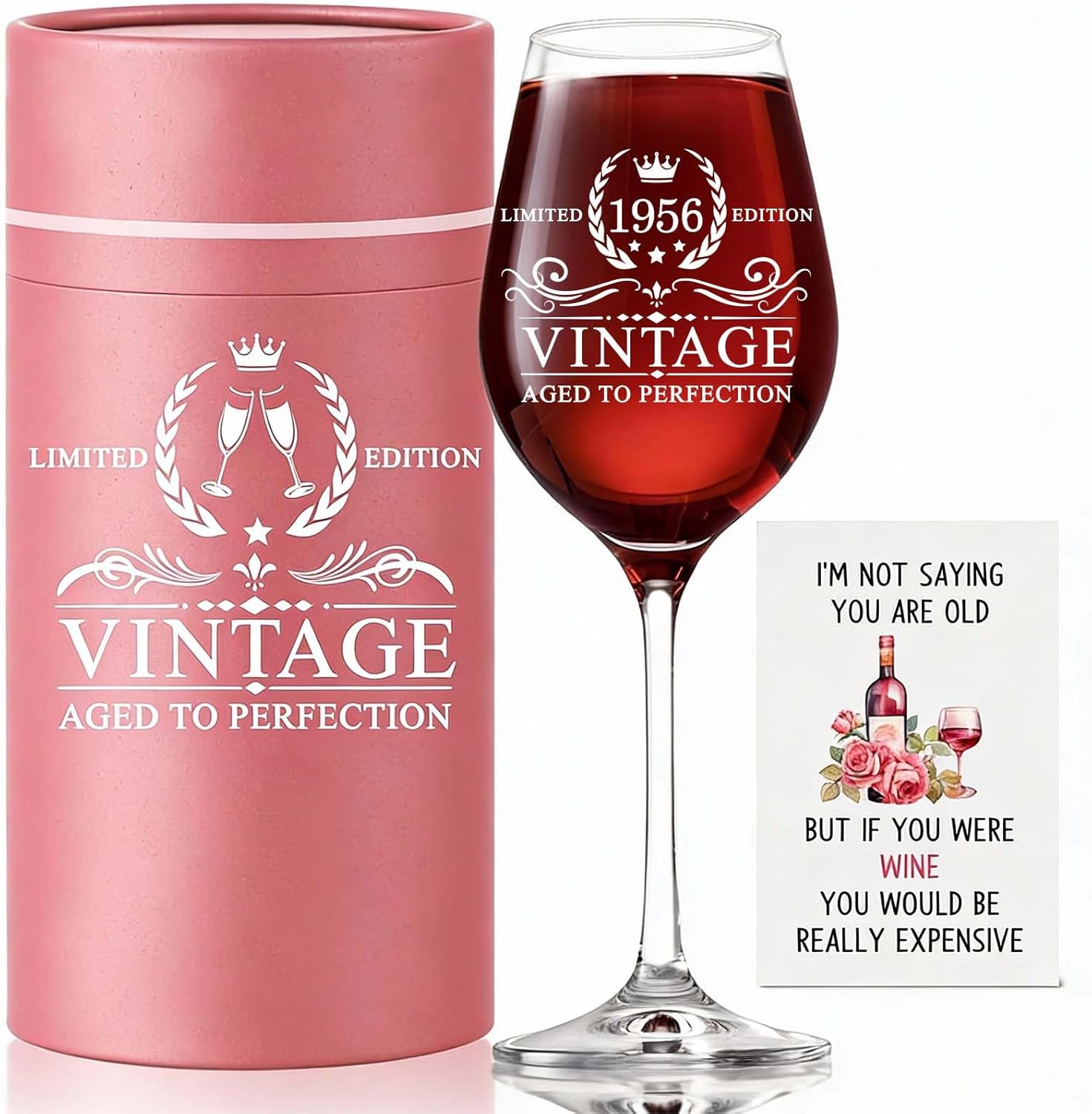 Misaidou Meaningful 70th Birthday Gifts for Women 70th Birthday Decorations for Women Gifts for 70 Year Old Woman Back in 1956 Old Time Information 1956 Vintage 18 oz Stemmed Wine Glass