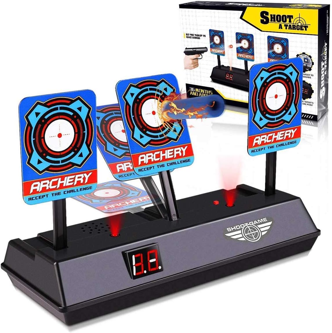 mciskin Electronic Shooting Digital Target for Nerf N-Strike Elite/Mega/Rival Series Kids Toy Auto-Reset Intelligent Light Sound Effect Scoring Target for Mega and Rival Series (Black)