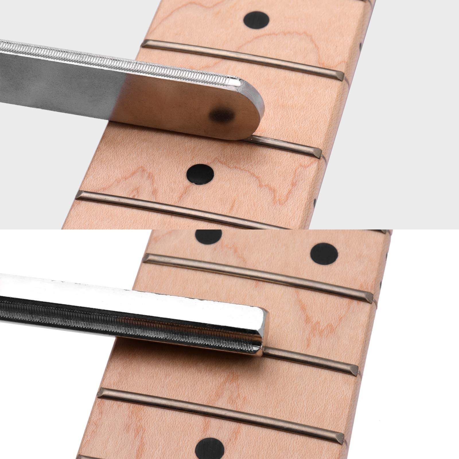 Juego de limas de coronación de trastes de guitarra de acero inoxidable con asas de goma, 3 tamaños de borde para calado de precisión y herramienta cómoda para guitarra, bajo, ukelelele, mandolina