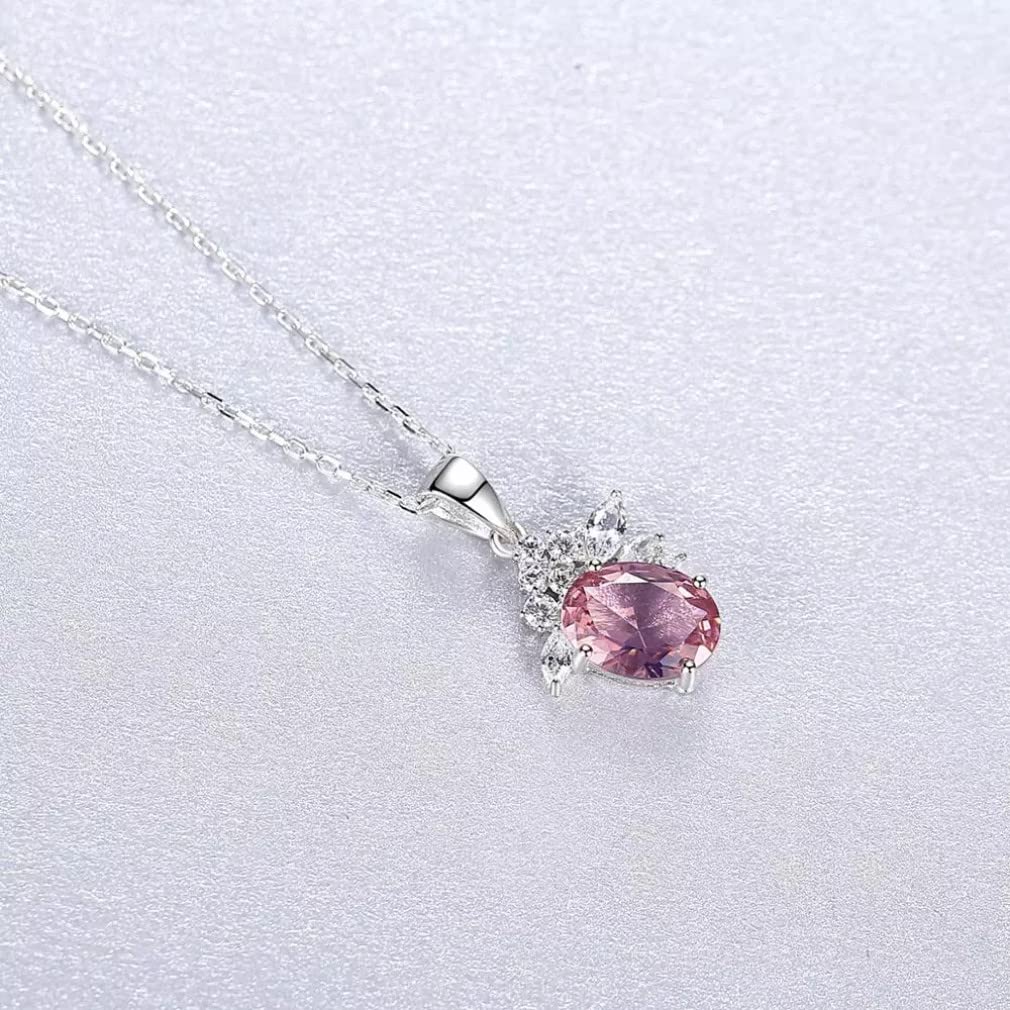 Collar de Piedras Preciosas Rosas para Mujer, Colgante de Plata de Ley 925, joyería, Accesorios de Navidad