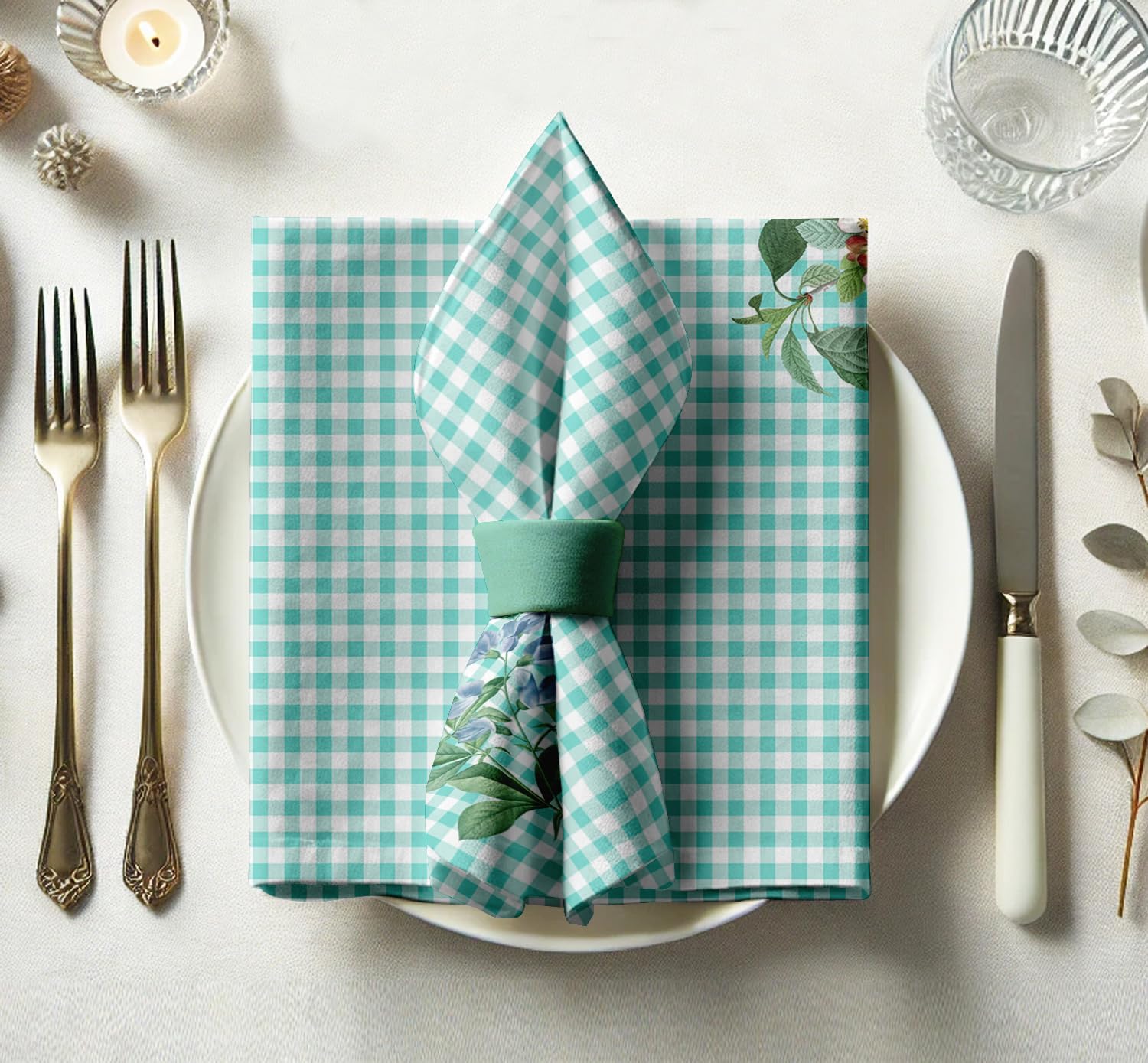 Luxury Cotton Twill Napkins - Set of 12, 20-Inch Check Pattern, Premium Thick Cloth Napkins for Elegant Dining & Special Occasions - Soft, Absorbent & Machine Washable
