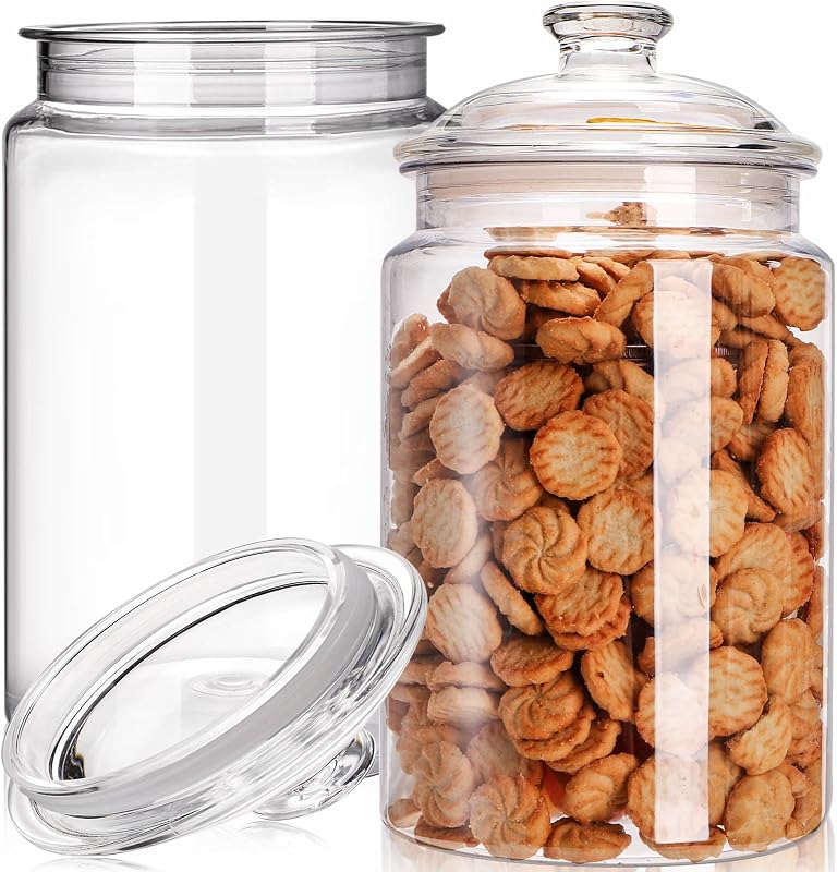 Paquete de 2 tarros de galletas grandes de 130 oz con tapa, tarro de acrílico transparente irrompible, bote hermético de almacenamiento de alimentos, tarro decorativo de plástico con anillo de sellado de silicona para golosinas para perros, aperitivos