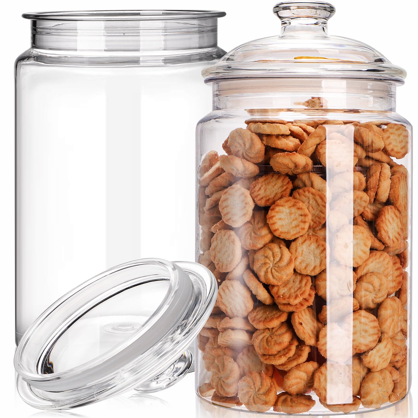 Goaste 2 Pack 130 oz Large Cookie Jar with Lid, Clear Acrylic Candy Jar Unbreakable, Airtight Food Storage Canister, Decorative Plastic Apothecary Jar with Silicone Sealing Ring for Dog Treats, Snacks