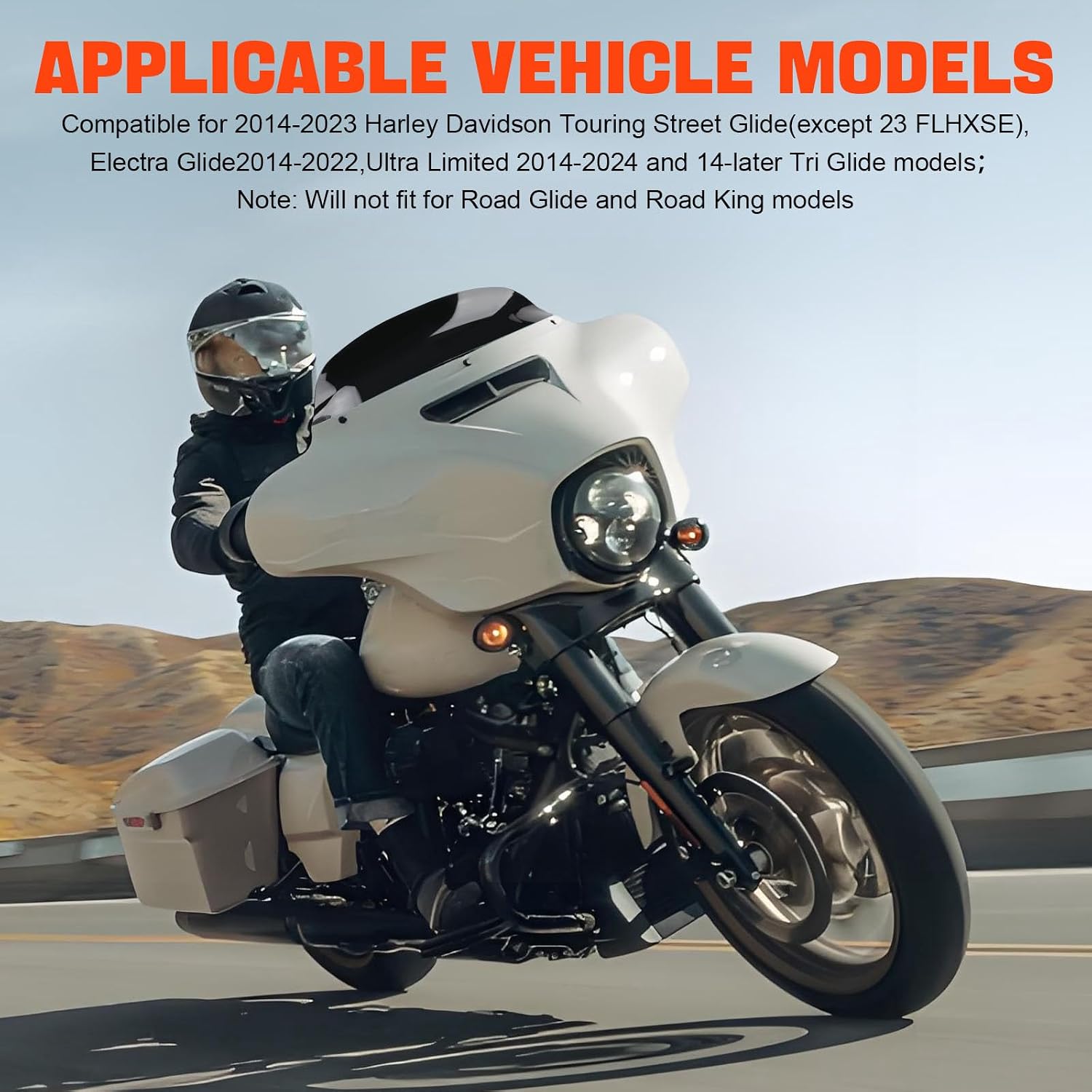 7" Motorcycle Windshield Accessories for Harley Touring 2014-2023 Street Glide, 2014-2022 Electra Glide, 2014-2024 Ultra Limited and 2014+ Trike Tri Glide Models (Deep Gray)