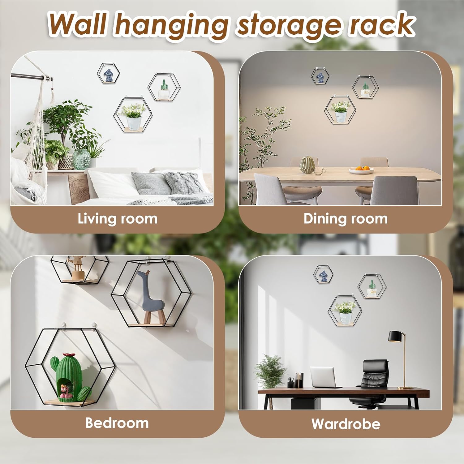 3PCS Hexagon Floating Shelves for Wall, Honeycomb Wall Storage Shelf, Anti-Rust Wall Mounted Storage Shelves, Decorative Wall Shelf, Elegant Hanging Shelf for Living Room Bedroom Decor (Black)