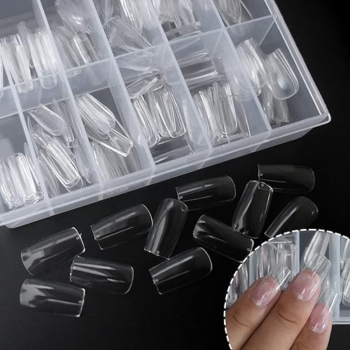 Miniatura 5 de AddFavor 240 puntas de uñas de gel X de cobertura completa, puntas de uñas de almendra transparentes, de longitud media, uñas postizas artificiales