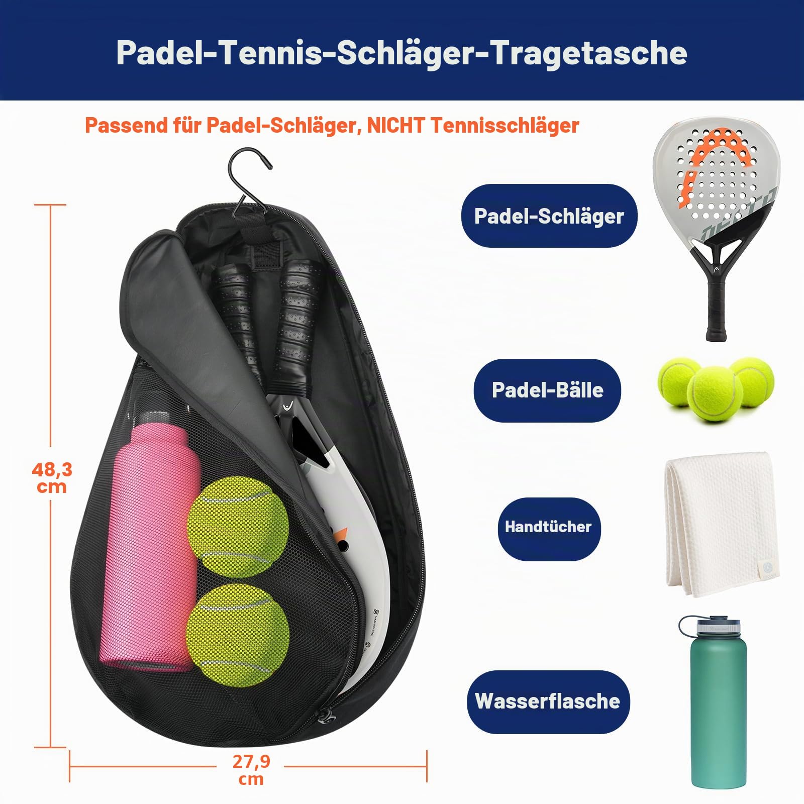Cosmos Padelschlägertasche Pickleball Paddelschlinge Rucksack Padelschläger Aufbewahrungstasche Padel (Paddel Tennis) Ausrüstung Tragetasche mit Netztasche für 2 Paddel, Ball, Wasserflasche & Zubehör