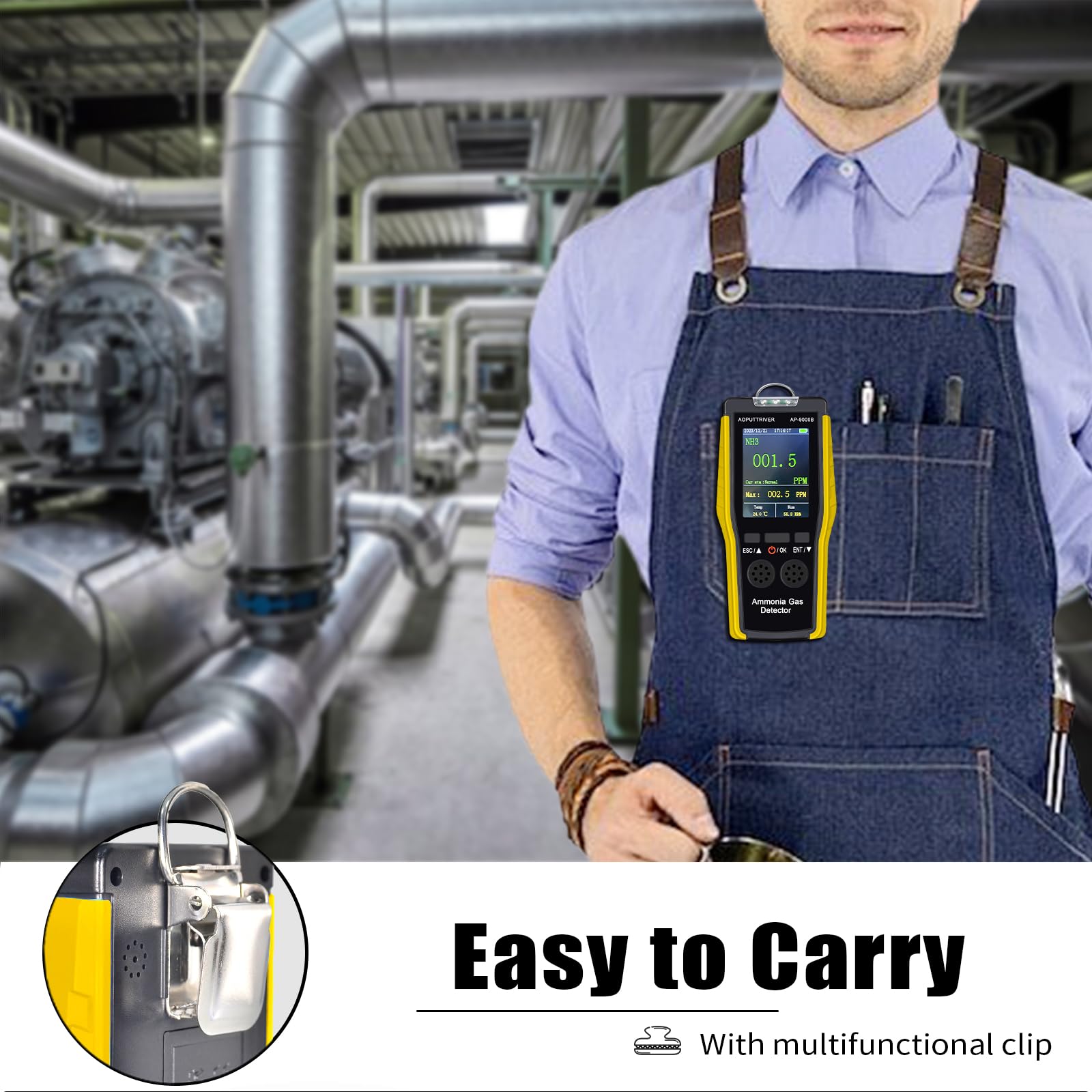 Ammoniak Gas Detektor 9000B, 0~100PPM Akustischer Optischer Alarm NH3 Luftqualitätsmessgerät für Industrie, Haushalt, Fabrik, Luftreiniger Qualität, Dekoration, Geflügelfarmen