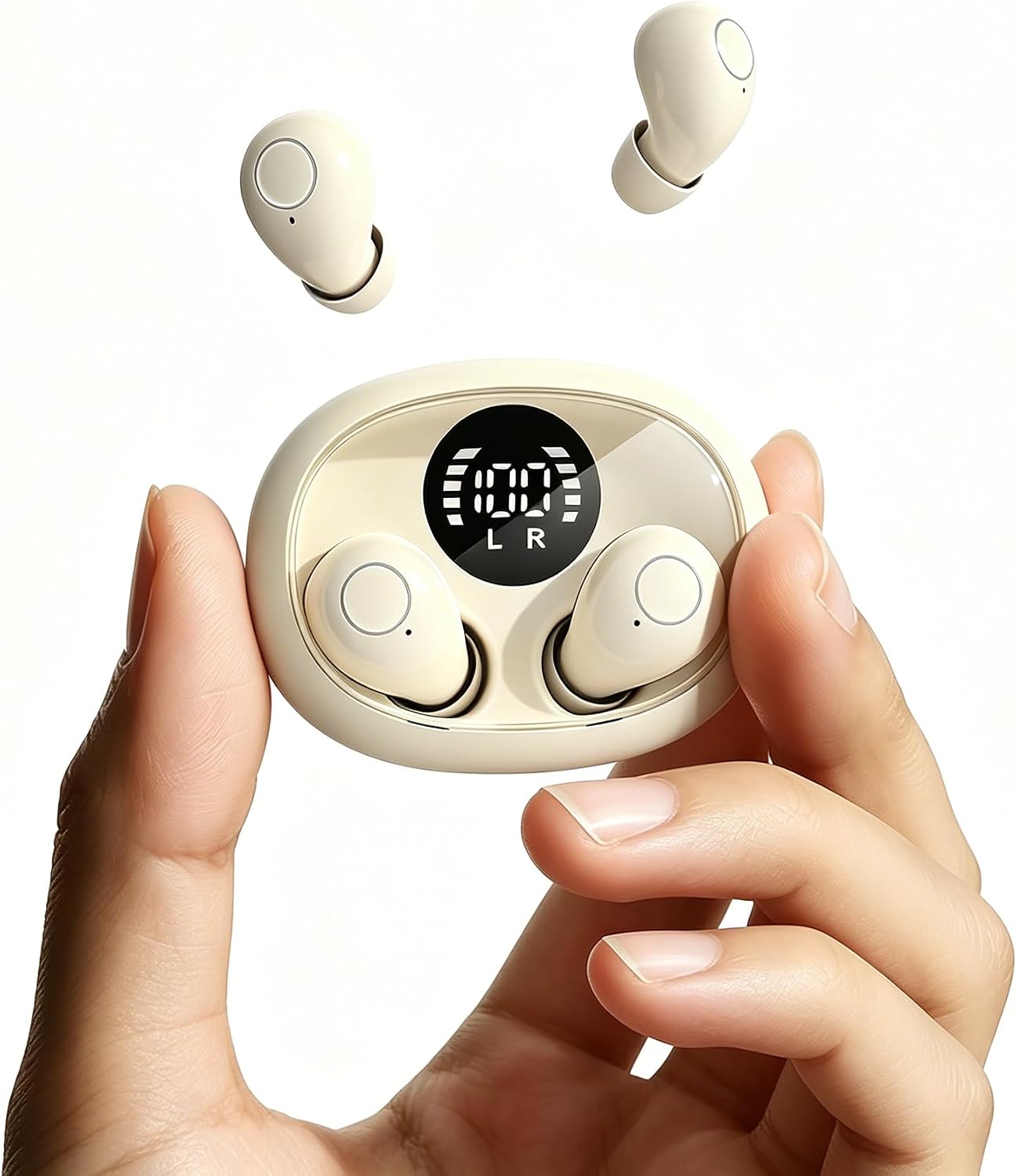 Smallest Invisible Earbuds Wireless Bluetooth, Low Profile Micro Tiny Discreet Hidden Earbuds for Work,Mini Small Headphones, Invisible Sleep Wireless Earphone for Small Earbuds (Khaki)