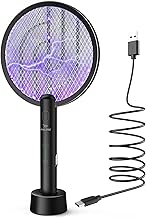PALONE Racchetta Zanzare Elettrica, 4000V con USB Ricaricabile LED 2-In-1 Racchetta Zanzare Elettrico, Protezione Maglia a 3 Strati, Adatto per Casa Giardino Campeggio Interni ed Esterni - Nero