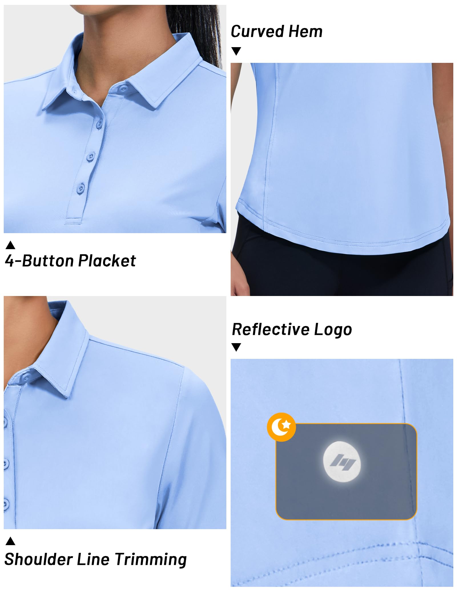 MIER Polo de golf para mujer, manga corta, secado rápido, protección solar, protección solar activa, camisetas de tenis con cuello, 4 botones