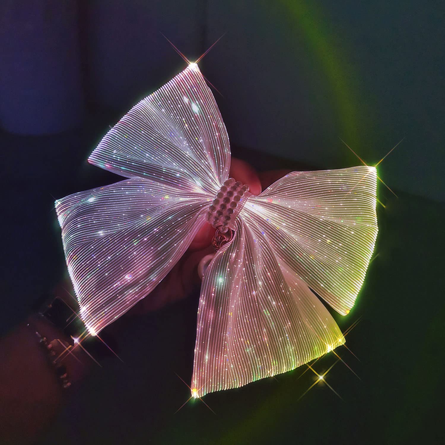 LED Light-Up Handmade Jumbo Bow-Knot Hair Clips - Satin Alligator Barrettes and Accessories for Women