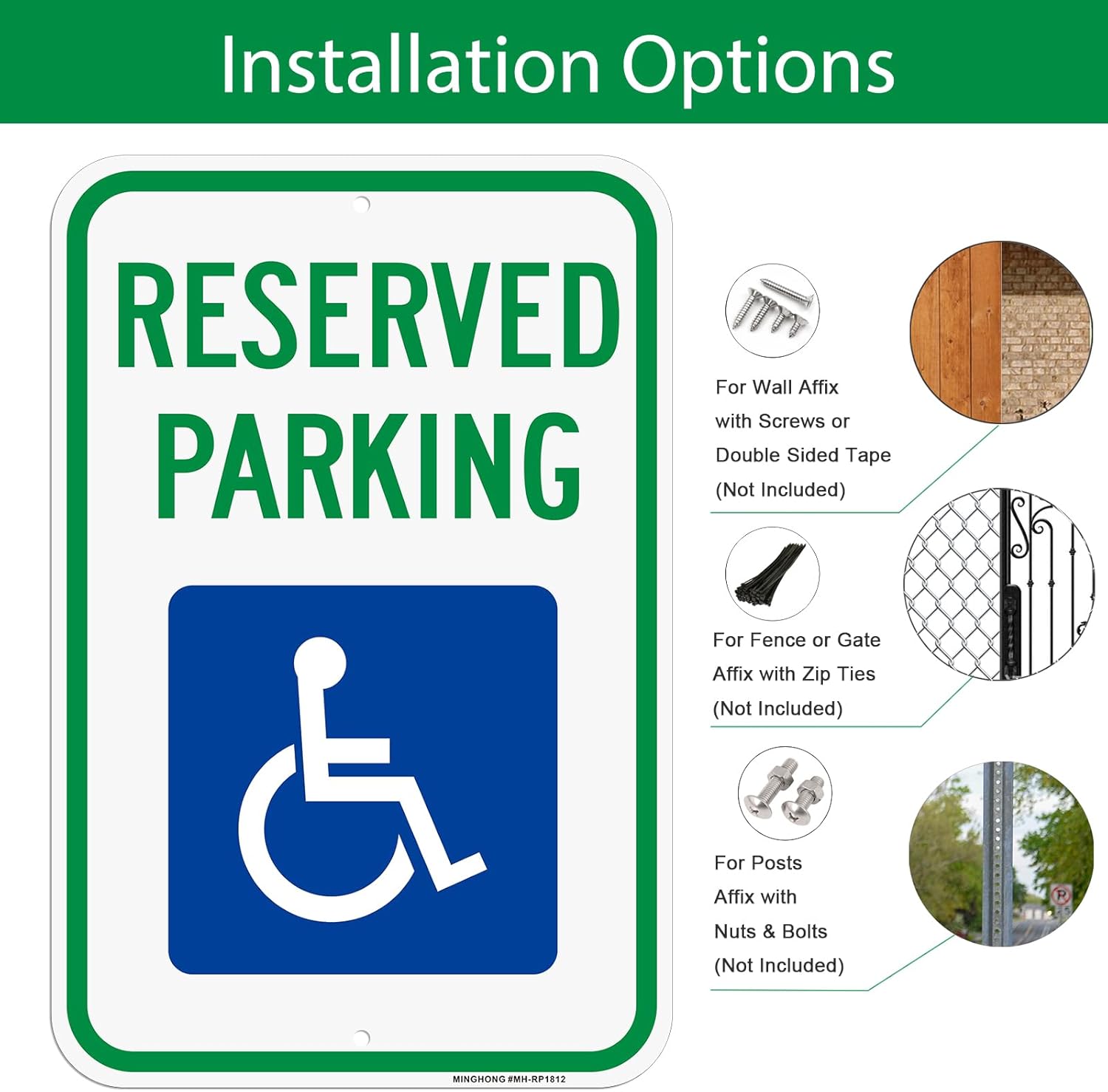 Handicap Parking Sign, 4 Pack 12" x 18" Reserved Parking Signs with Handicap Icon, Large Heavy-Duty Aluminum Sign with Reflective Overlay, Rust Free, Weather Resistant- Easy to install
