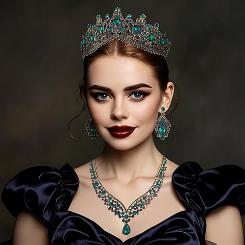 Miniatura 2 de Kamirola Tiaras y coronas para mujer, collar de aretes de tiaras, conjunto de joyas de cristal para novia, fiesta de disfraces, Halloween