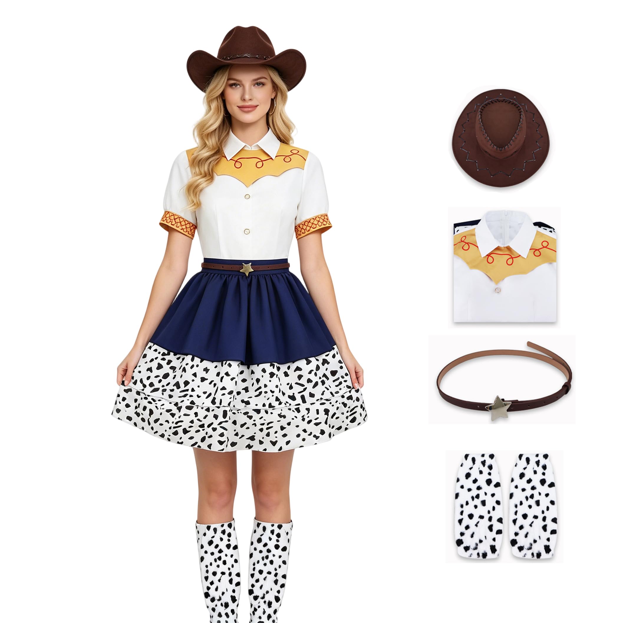 Voslett Women Jessie Costume Cowgirl Dress Hat Belt Leg Warmers Halloween Western Themed Party Outfit for Adult XL