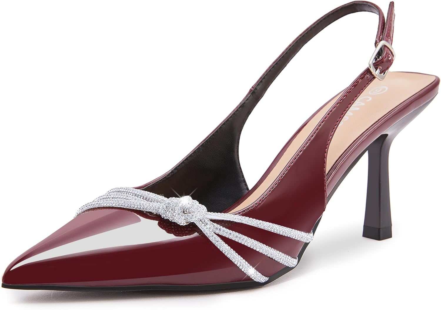 CAMSSOO Women's Slingback Heels - Rhinestone Accents