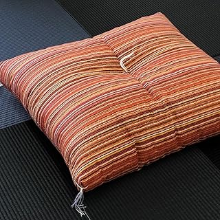 座布団 日本製 約55×59cm 銘仙判 ストライプ オレンジ 国産 和綴じ座布団 手作り 銘仙判サイズ 和風 刺し子 クッション ざぶとん 日本 和室 居酒屋 お店 和風 在宅勤務 在宅ワーク リモートワーク テレワーク