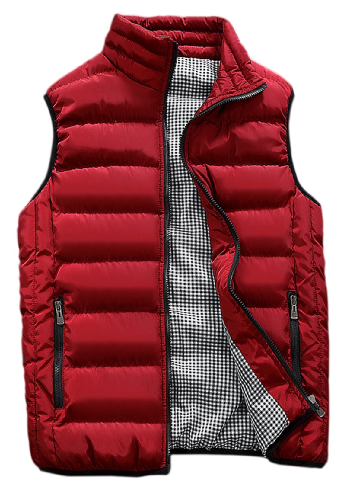HOW'ON Men's Outdoor Casual Classic Quilted Vest Stand Collar Warm Puffer Vest Sleeveless Jacket Coat