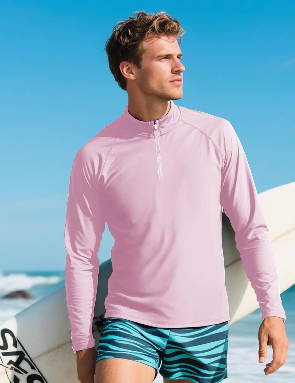 CRYSULLY Men's Long Sleeve 1/4 Zip Shirts Sun Protection Pullover UPF 50+ Rash Guard Running Lightweight T Shirt - Image 2