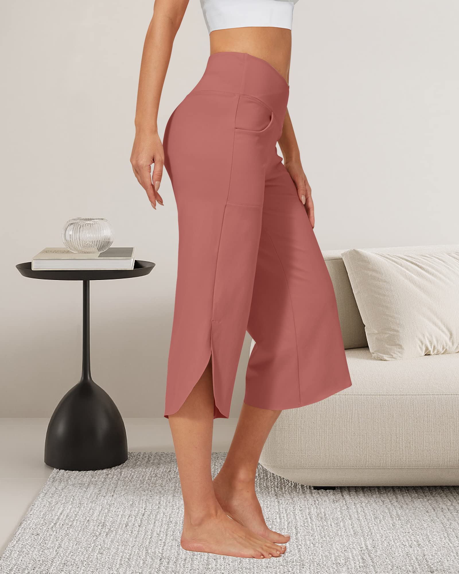 G4Free Caprihose Damen Sommer Mit Taschen Weites Bein Yogahose Lose Freizeithose Bootcut Stretch Hose Hohe Taille Jazzpants