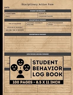 Student Behavior Log Book: Track student behavior incidents individually | individual Classroom Behavior Record Logbook for Teachers