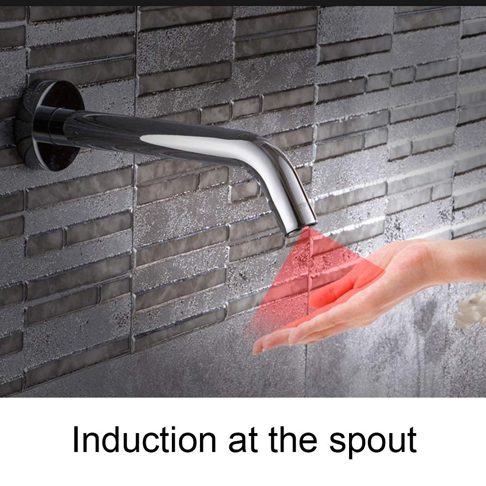 Rubinetto per acqua con sensore di induzione a infrarossi da parete 2.0-5.9 pollici, rubinetto per lavabo da cucina in acciaio inossidabile caldo e freddo commerciale, per bagno, WC, hotel