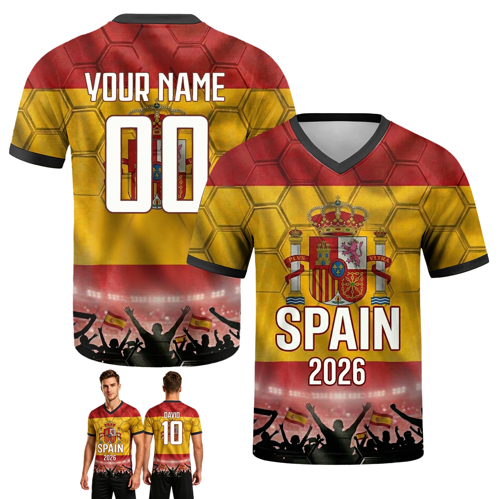 Personalised Football Shirt World Cup 2026, Custom Football Shirts Names & Numbers, Retro Football Shirts for Adults and Children, Breathable, Quick-Drying Custom Jersey (Spain)