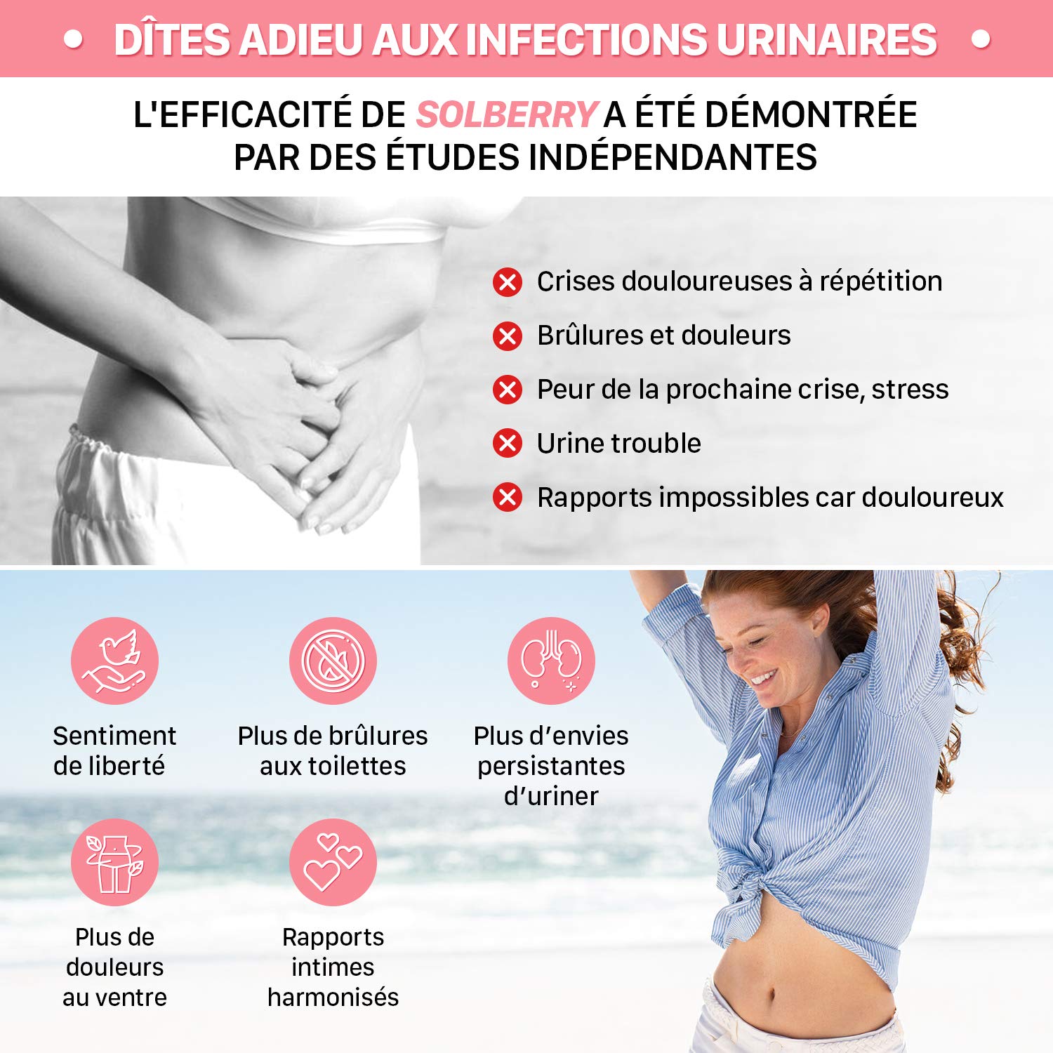 SOLBERRY - Complément alimentaire Infection Urinaire Femme - Puissants Extraits de Canneberge et Hibiscus – Protection 24h/ 24-60 gélules Végan - Laboratoire Français Solage