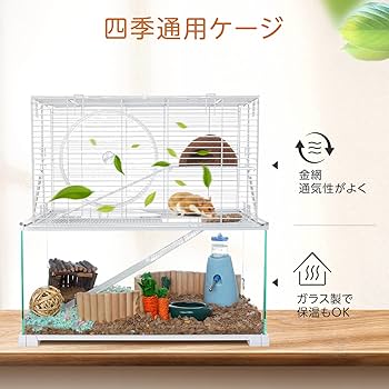 Amazon | OIIBO 3階 ハムスターケージ ガラス 360°透明 大型飼育