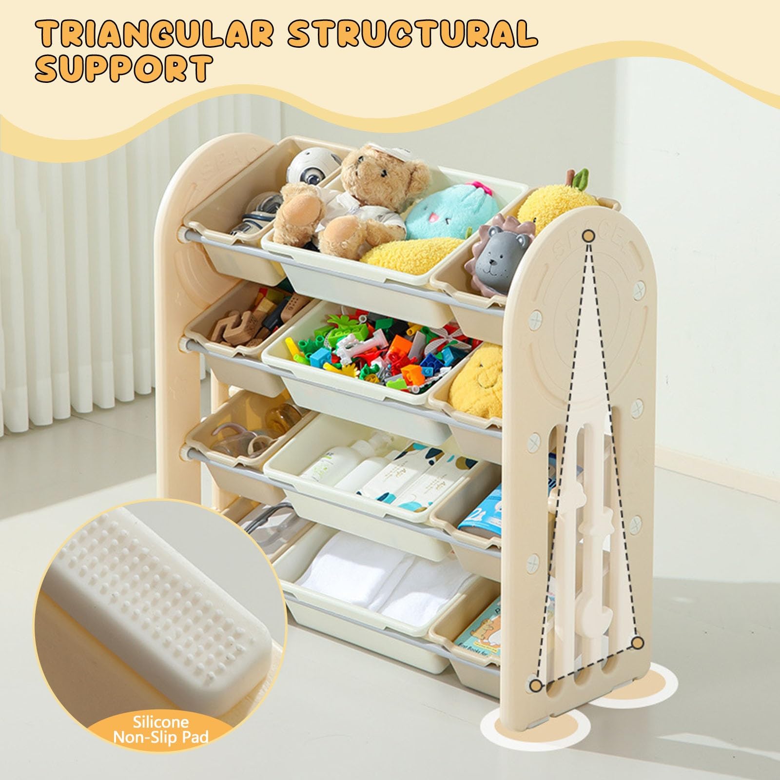 Scaffale Portaoggetti per Giocattoli con Contenitori Rimovibili e Ripiani Scaffale per Giocattoli per Camera da Letto, Cameretta o Sala Giochi Montessori(Beige,40.5 * 13.8 * 33in)