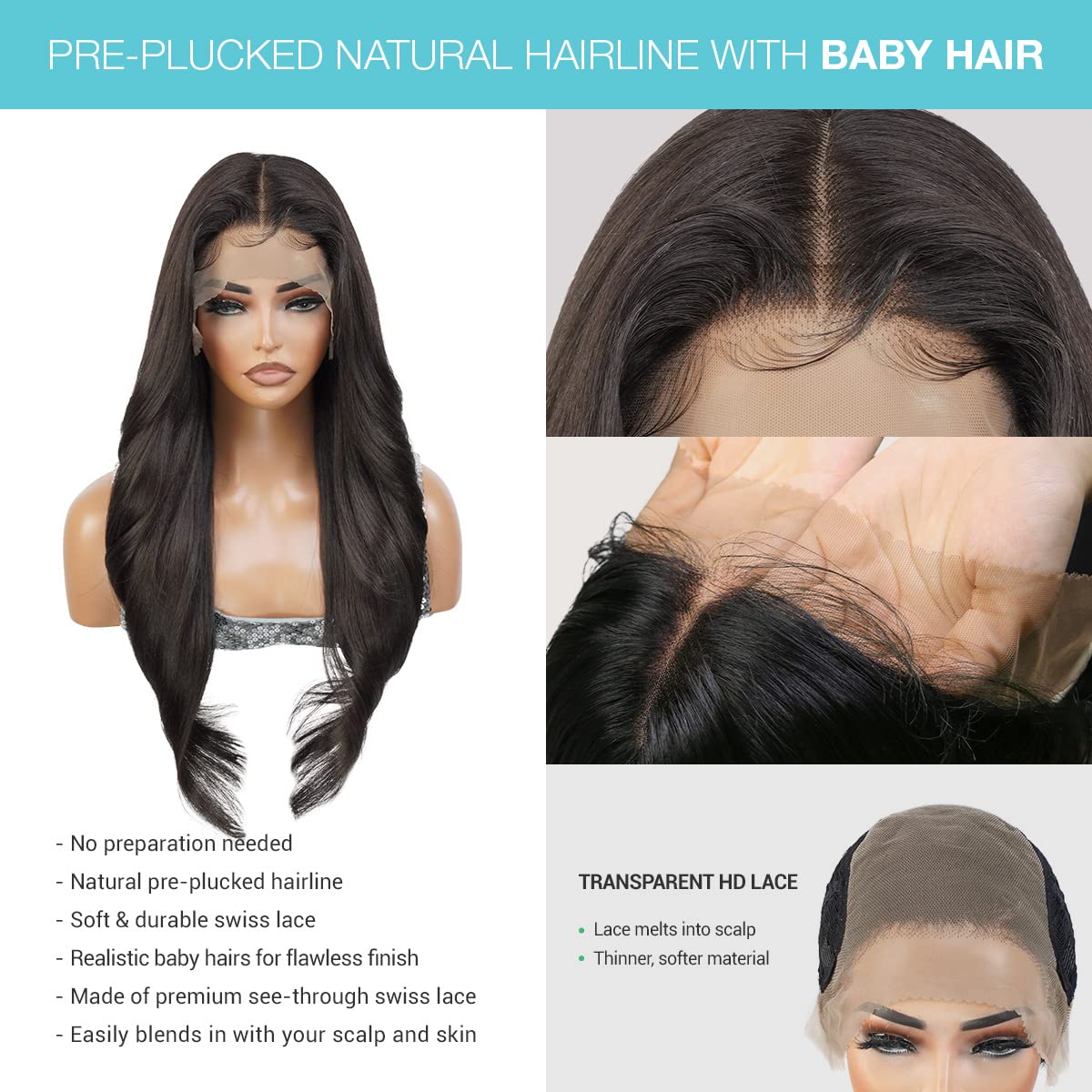 GLAM21USA HD Lace Front Straight Curly Wig 13X6 Glueless Invisible Transparent Frontal Wig Long Human Hair Blend PrePlucked Hairline Swiss-Lace Synthetic Wigs - Tastee (28 Inch, 2-DARKBROWN)