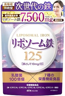 【高吸収×持続型の次世代鉄サプリ】リポソーム 鉄 125 【1粒に鉄として10mg】 乳酸菌 100億個 7種の栄養機能食品 鉄 ビタミンB1 ビタミンB2 ビタミンB12 ビタミンC 葉酸 大容量 60日分 国内GMP製造 WADS