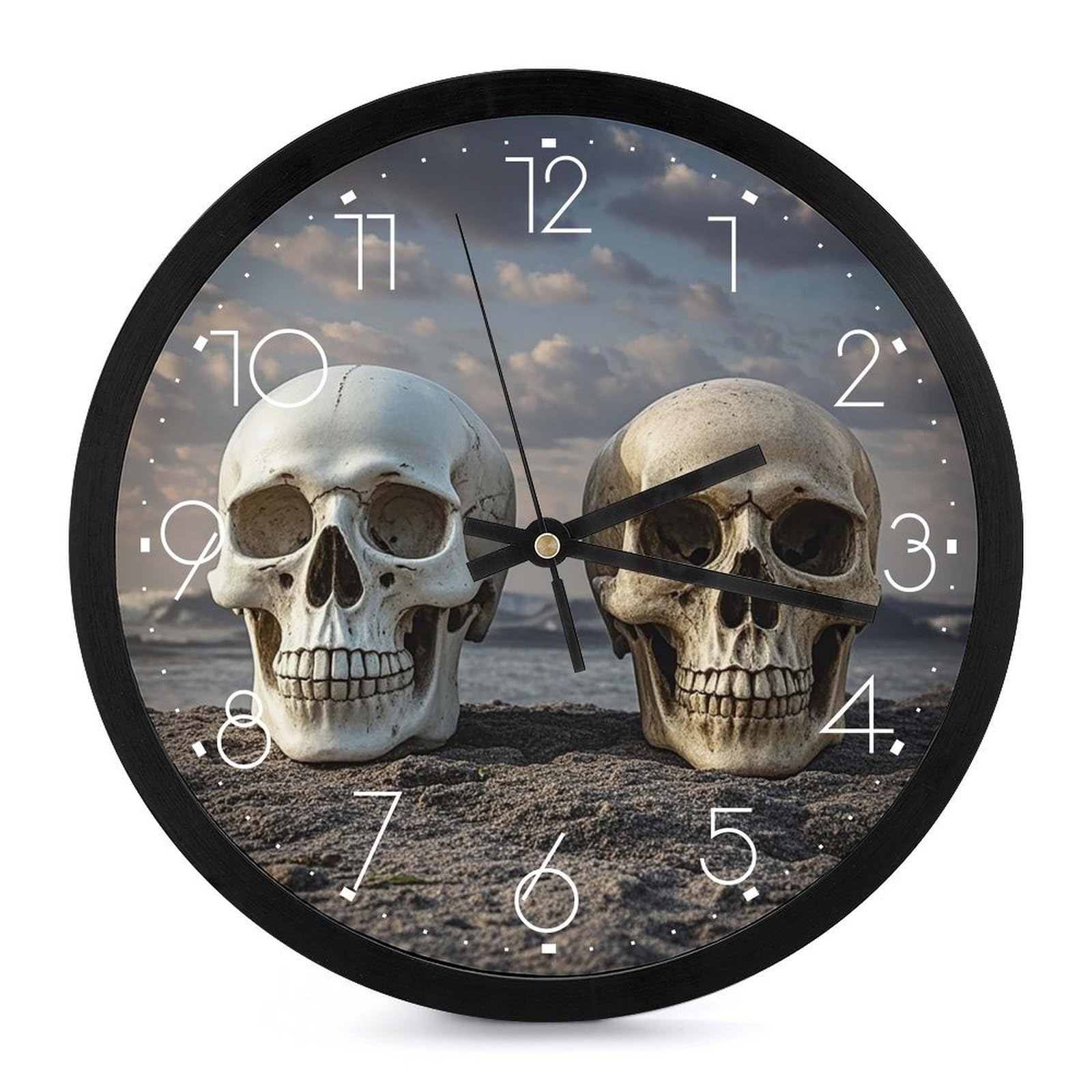 Grande horloge à deux crânes sans tic-tac et à piles