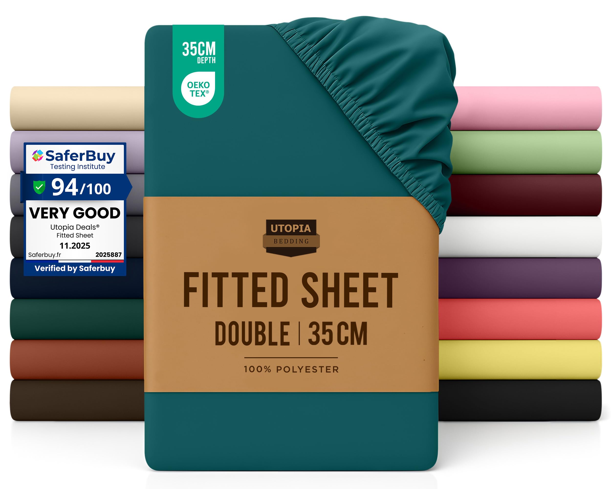 Utopia Bedding Fitted Sheet Double, Teal - Deep Pocket 14 inch (35 cm) - Easy Care - OEKO-TEX Certified - Soft Brushed Microfibre Fabric - Shrinkage and Fade Resistant - Bottom Sheet