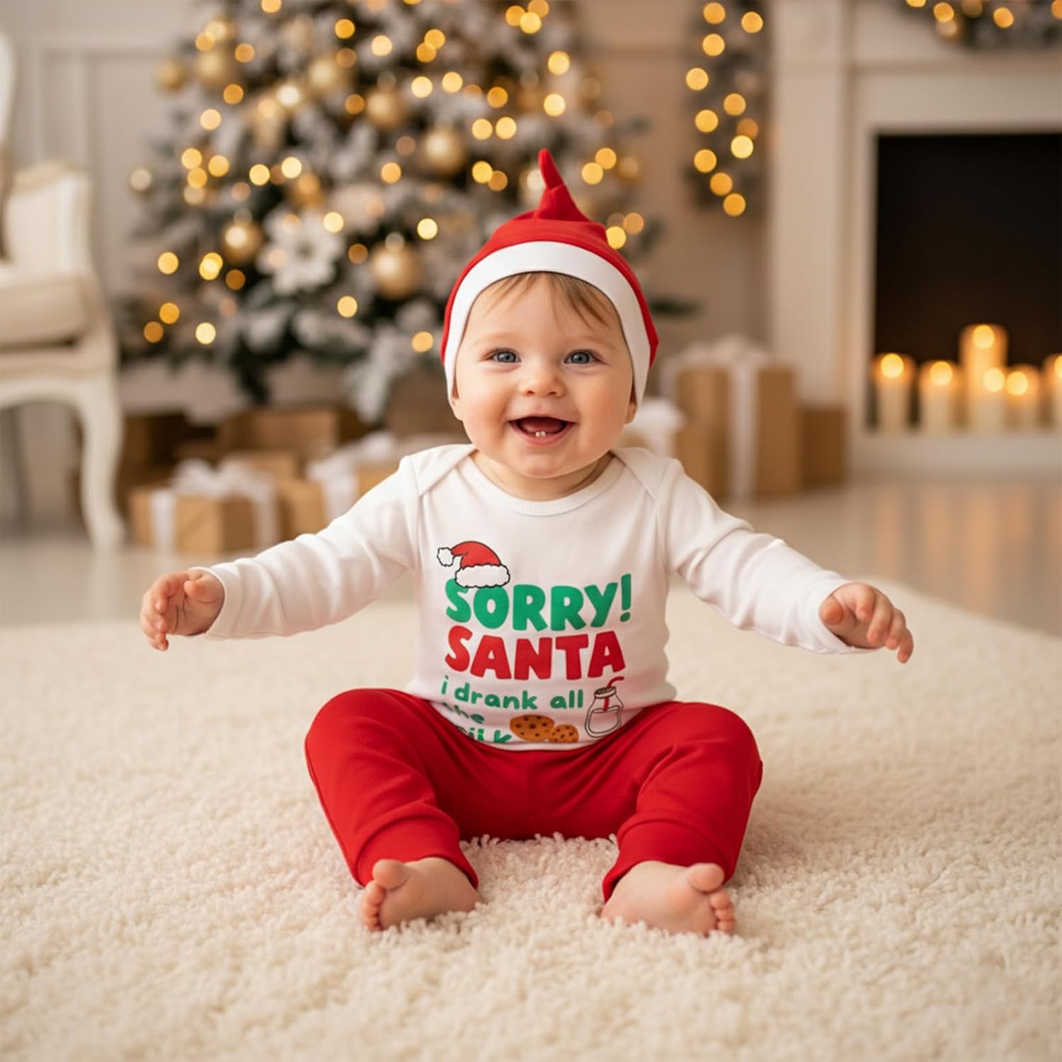 BemeyourBBs Newborn Baby Boy Christmas Outfit My 1st Christmas Romper Pants Set with Hat 3 Piece Infant Boy Winter Clothes