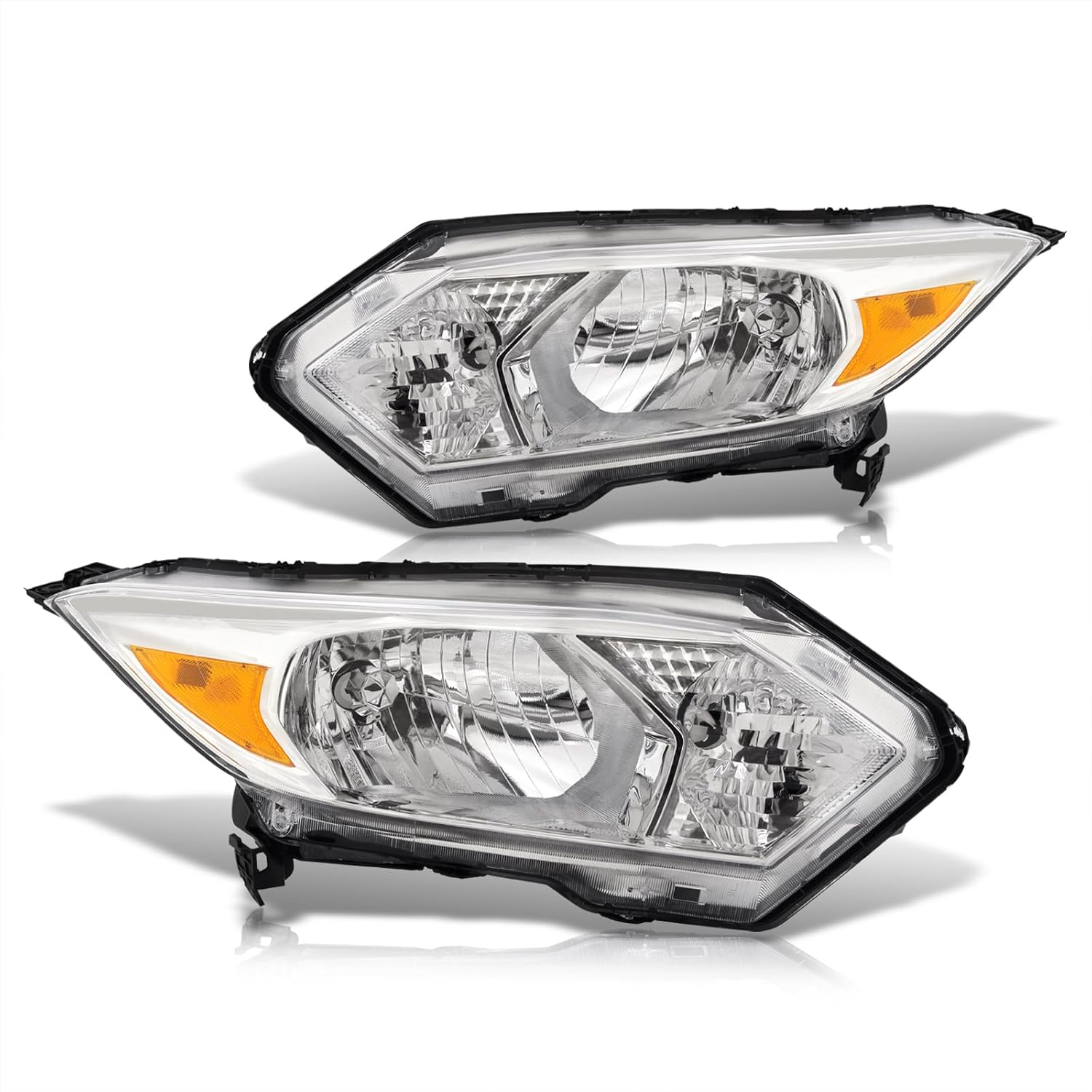 AJP Distributors Chrome Housing Clear Lens Amber Corner Signal Driving Bumper Headlights Headlamps Lights Lamps Assembly Pair Set Compatible/Replacement For HR-V HRV Crossover 2016 2017 2018 16 17 18