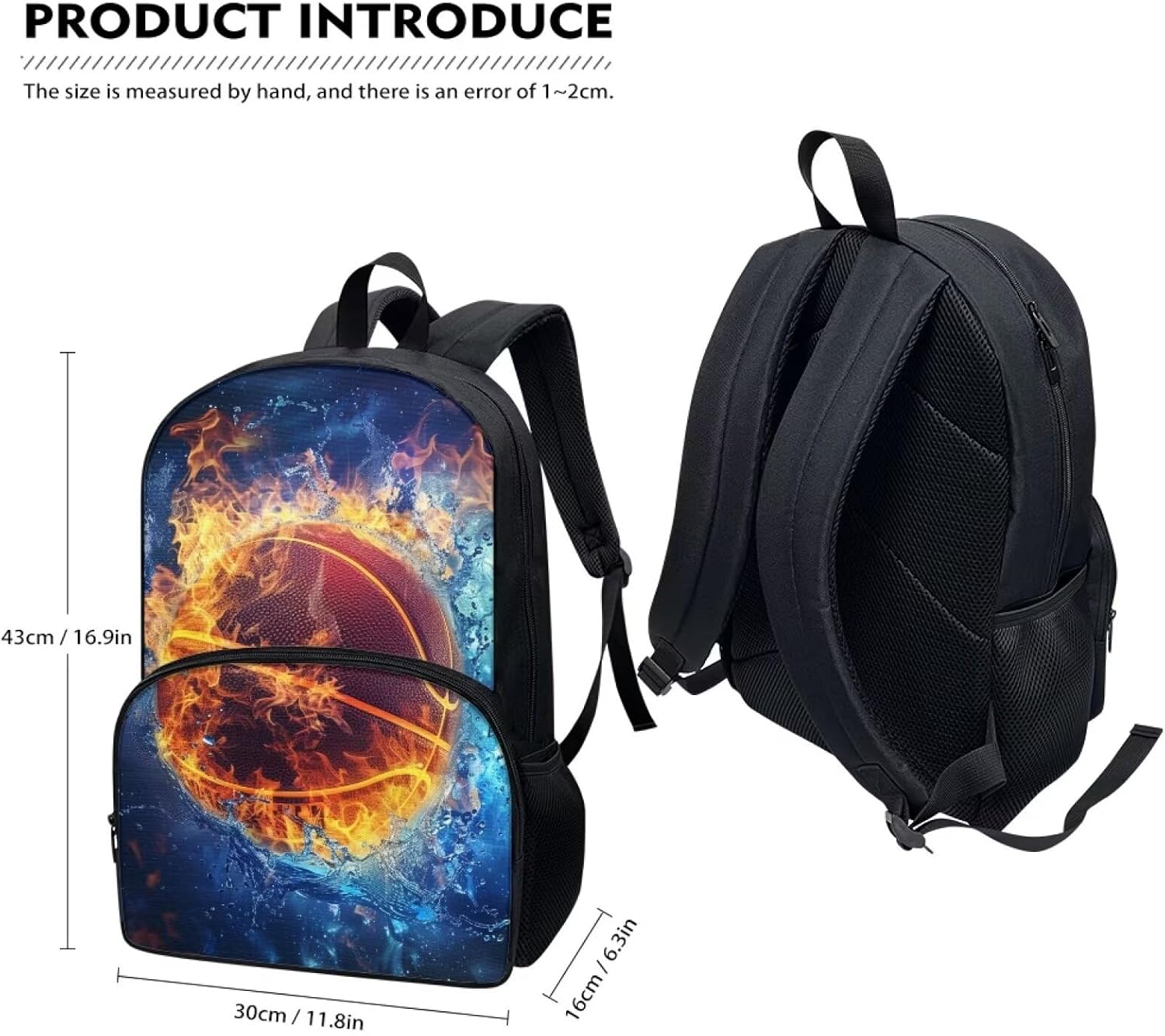 Fire Basketball Backpack for Boys Large Backpack for Teen Boys School Backpacks for Elementary Scchool Bags Black Backpacks with Water Bottle Pocket