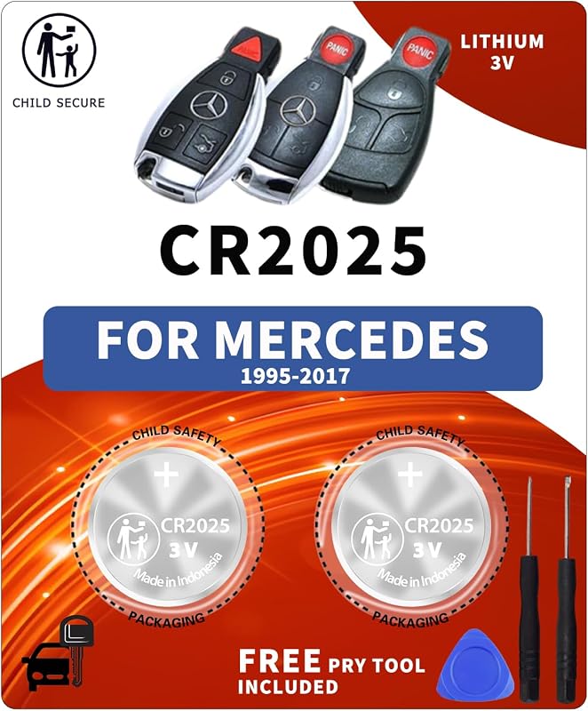 Baterias para chave presencial Mercedes-Benz CR2025 BBXSA 3 V com ferramenta – Pacote com 2
