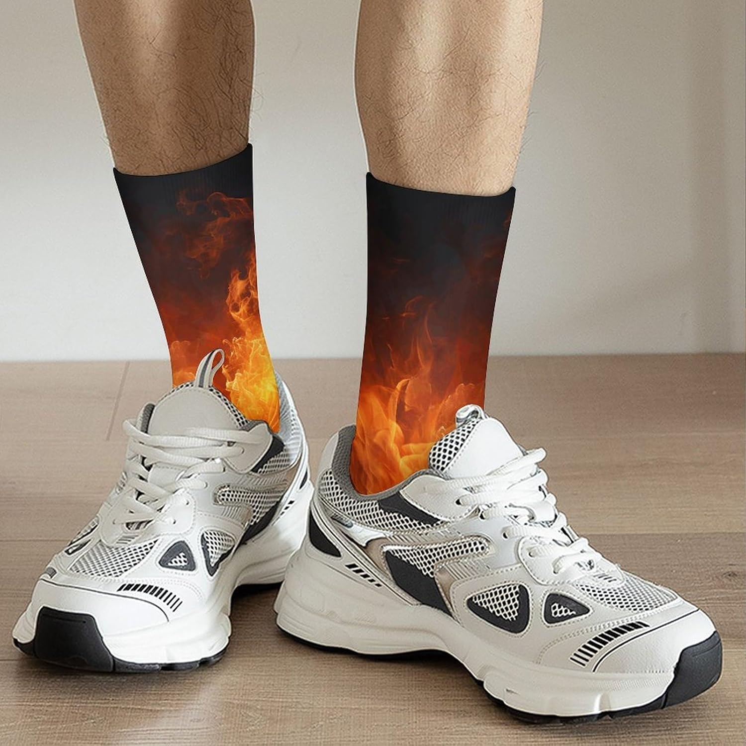 Moisture Wicking Socks, Breathable, Lightweight Crew Sock, Casual | Roaring Flame Work Socks for Women Men, Elastic Soft Boot Socks for Travel, Seamless