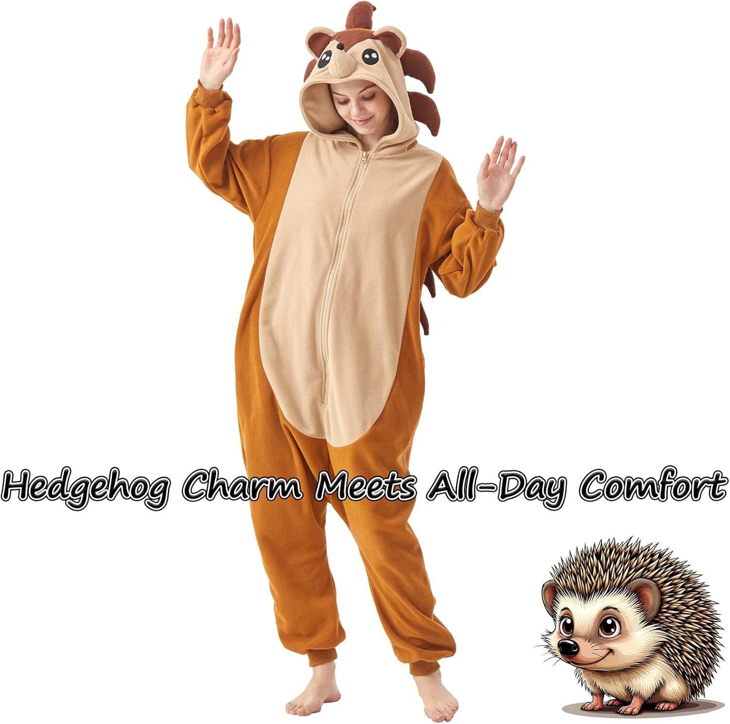 Hedgehog Onesie for Adults Halloween Costume Cosplay One-Piece Pajamas for Women and Men - Image 2