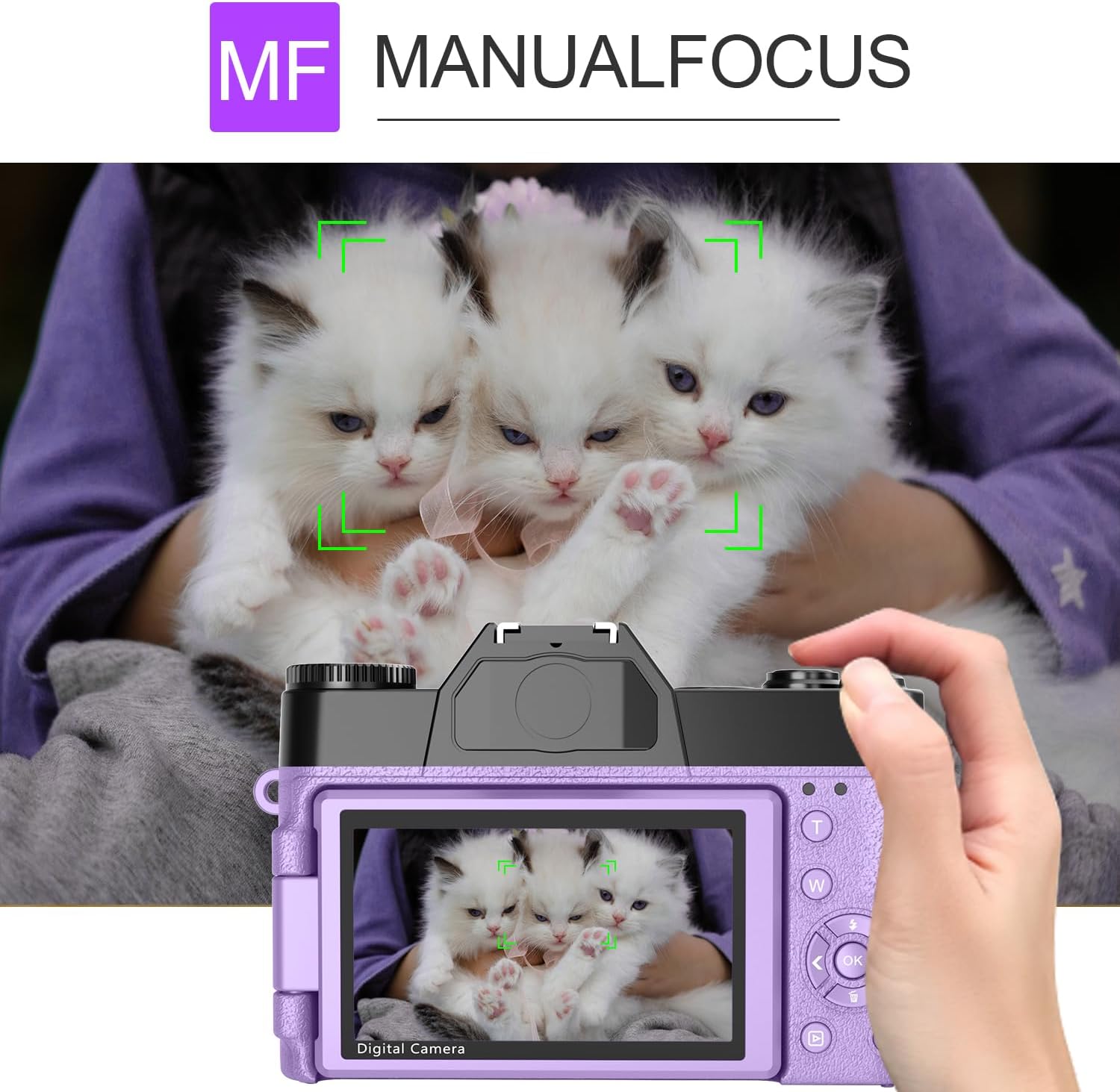 6K 64MP Digital Camera for Photography NIKICAM Vlogging Camera for YouTube with 180° Flip Screen, WiFi,16X Digital Zoom, 52mm Lens, 2 Batteries, 32GB Micro SD Card(Purple)