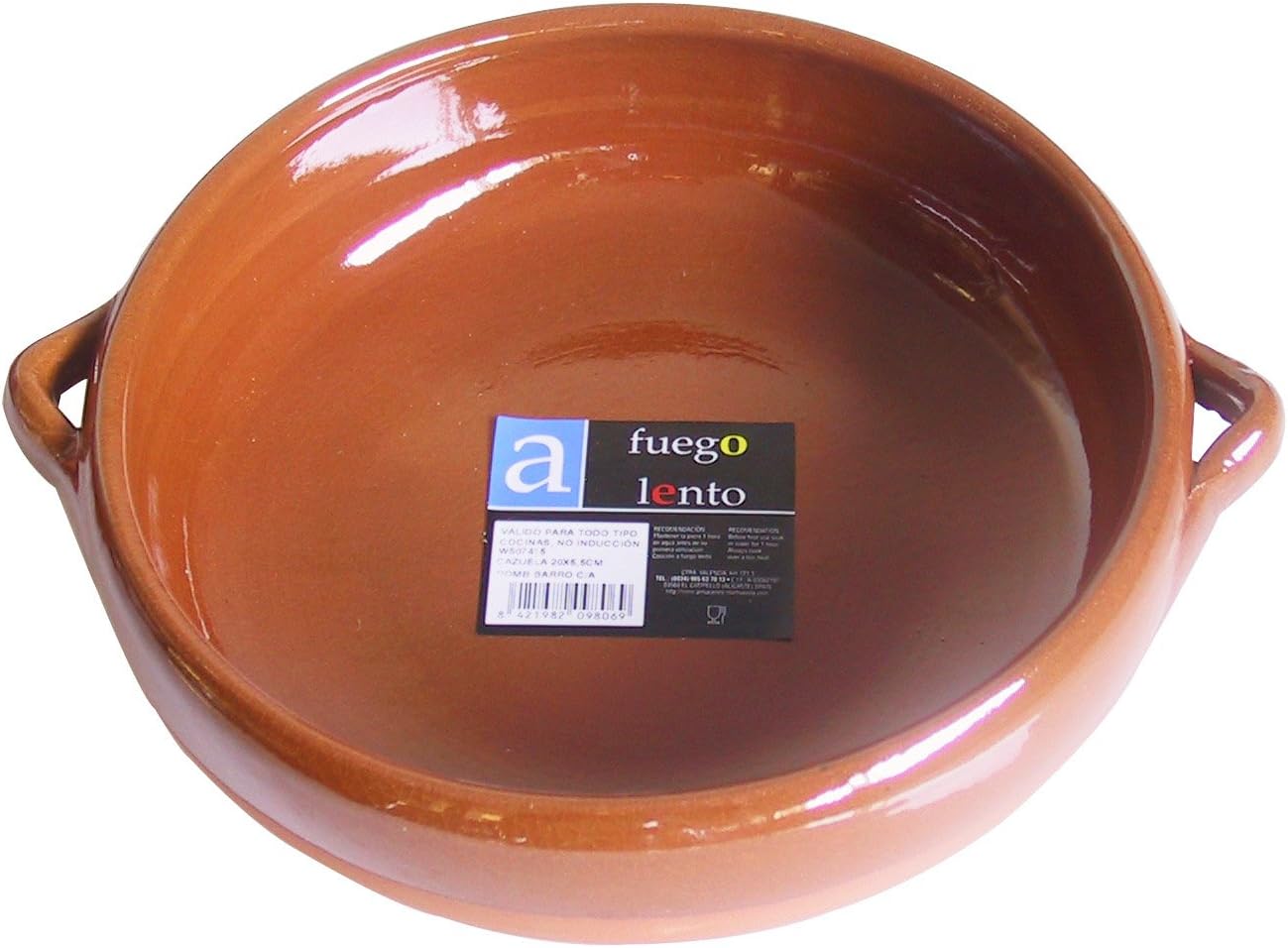 A Fuego Lento Simmer Cazuela Abombada Oven with Handles, Mud, Honey, 20. cm