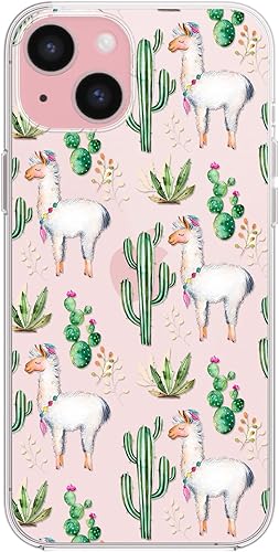 Miniatura 8 de Blingy's Funda para iPhone 15 Plus, lindo diseño de cactus y llamas, divertido estilo alpaca, diseño de animales de dibujos animados, funda