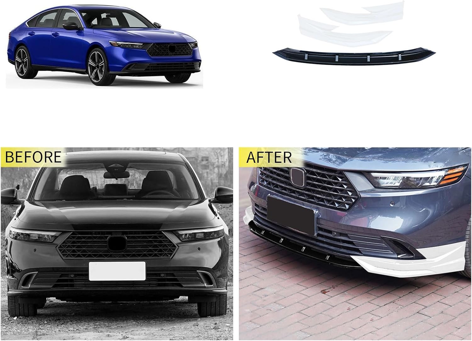 Front Bumper Lip Splitter Kit Compatible with Honda Accord Sedan 11TH Gen 2024 2023 Chin Spoiler Splitter Body Kit Exterior Car Accessories PP 3PCS(White+Black)