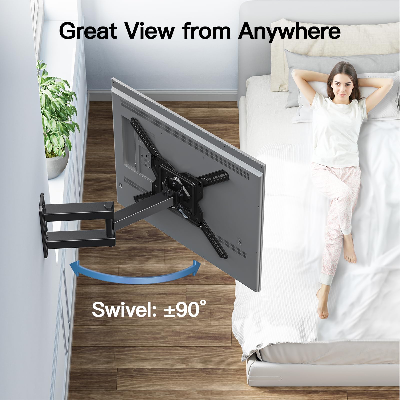 PERLESMITH TV Wandhalterung Schwenkbar Neigbar Wandhalterung Fernseher für 26-60 Zoll Flach & Curved Fernseher oder Monitor bis zu 35kg, TV Halterung Max.VESA 400x400mm