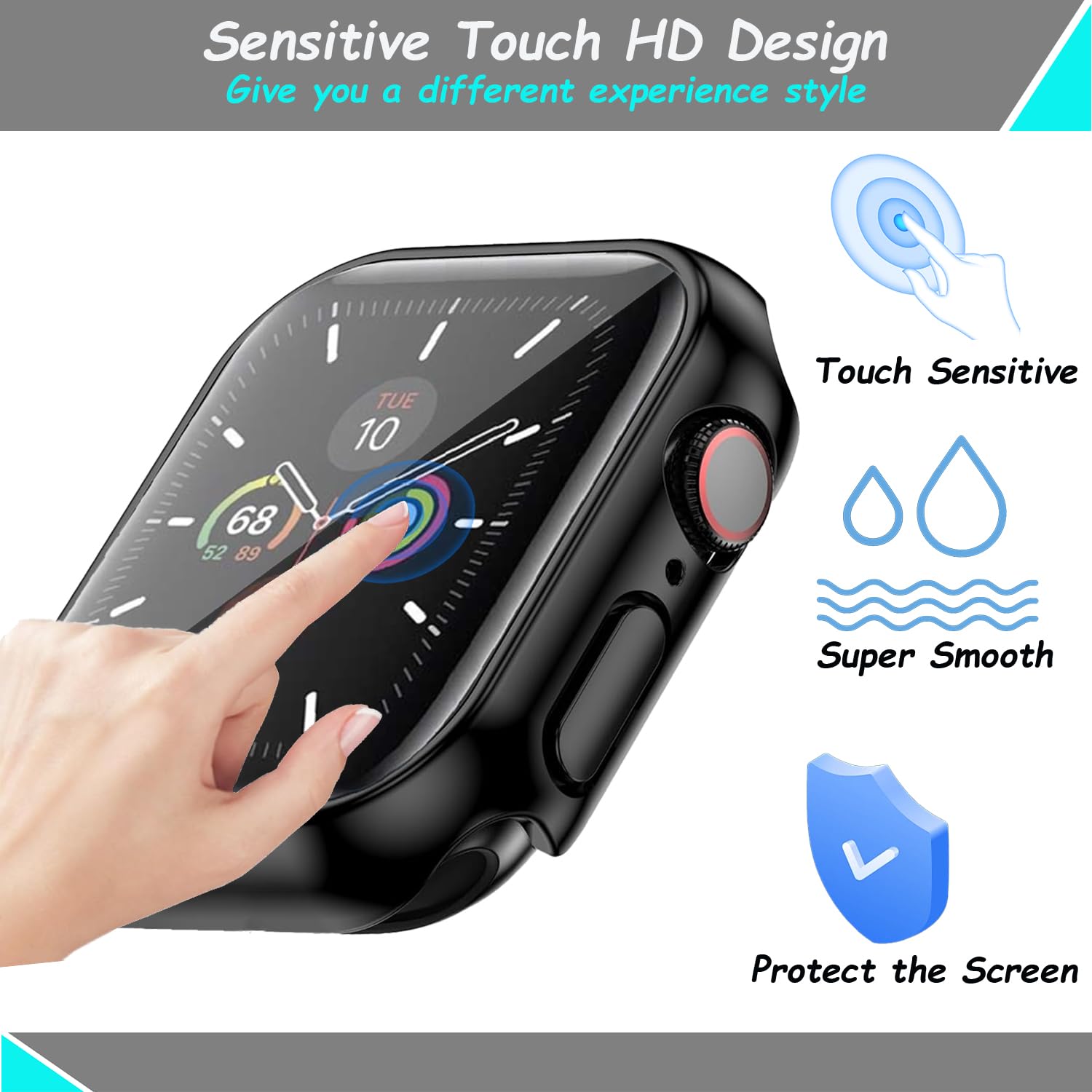 AOKUTDA - Confezione da 3 custodie rigide in policarbonato per Apple Watch Serie 9/8/7, 45 mm, protezione schermo in vetro temperato anti spia a 30°, ultra sottile, copertura completa per accessori